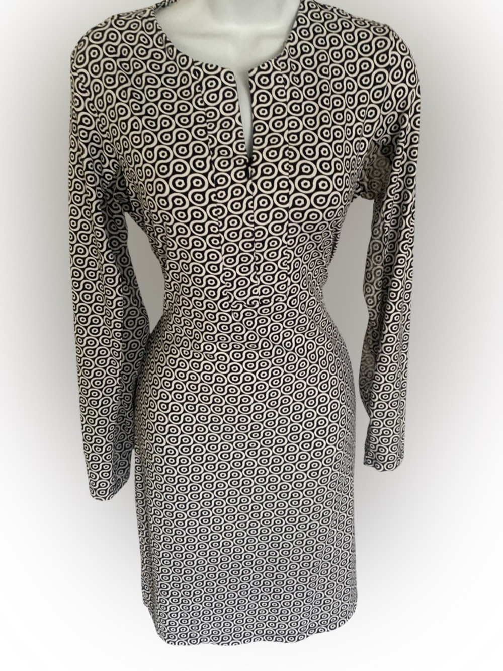 IBKUL Black and White Print Long Sleeve Dress-S black white , nylon spandex